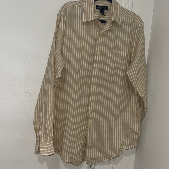 Brooks Brothers 100% Linen Stripe Buttons Shirt Medium